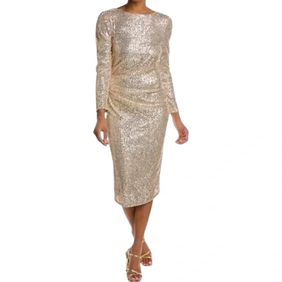 Nanette Lepore | Dresses | Nanette Lepore Sequin Shirred Longsleeved Midi  Gown Champagne Size 4 | Poshmark